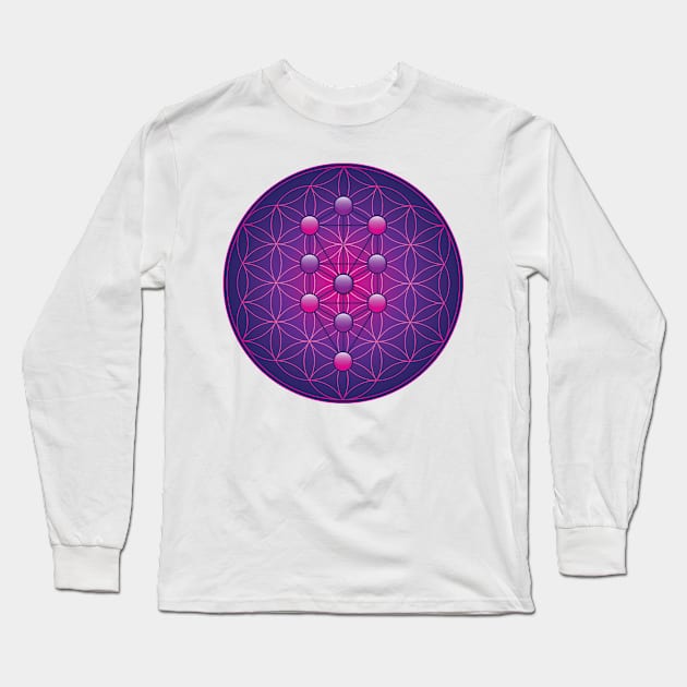 Tree of Life on Flower of Life Long Sleeve T-Shirt by GalacticMantra